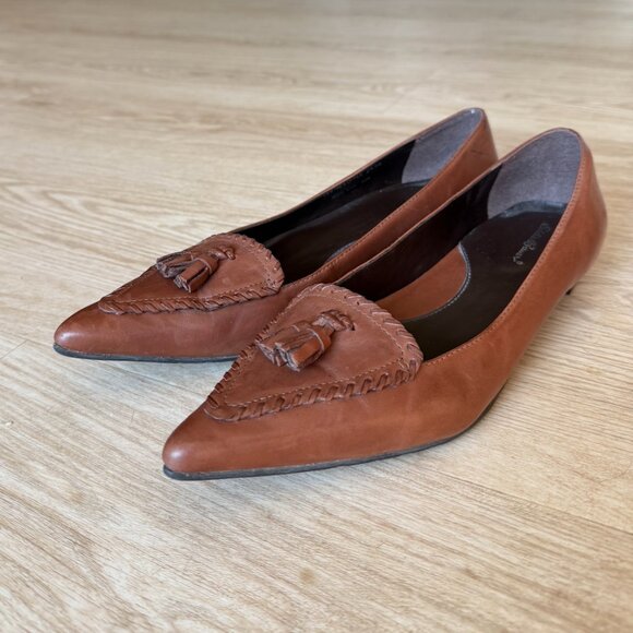 Vintage Eddie Bauer Leather Flats - Pointed-Toe Loafers with Tassels - Sz 8 - - Picture 4 of 10